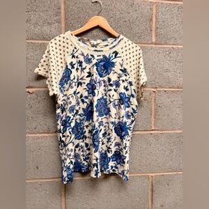 Floral Blue and Cream Women's Top
